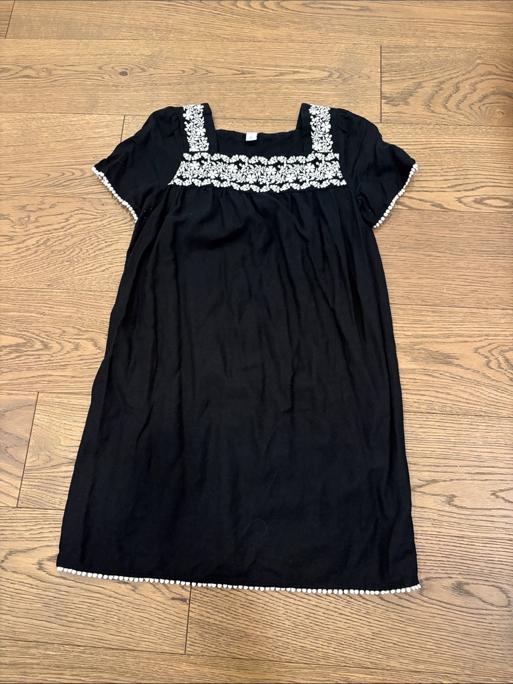 Old Navy Black Midi Dress with White Floral Embroidery
